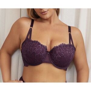 NWT Savage X Fenty Women's Burgundy Lightly Lined Lace Balconette Bra Size 42DD